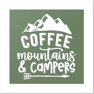 Coffee Mountains And Campers | Camping And Coffee Design Posters and Art